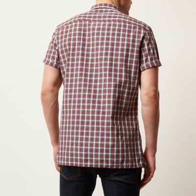 Red check short sleeve slim fit shirt